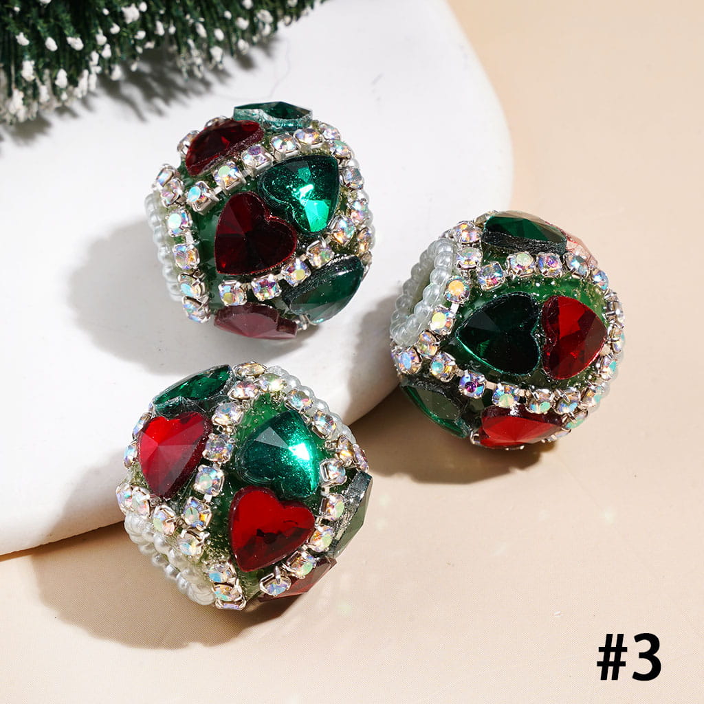 Christmas Red & Green Heart & Marquise Cut Rhinestones Handmade Acrylic Beads White Pearl & AB Rhinestone Chains, 20MM