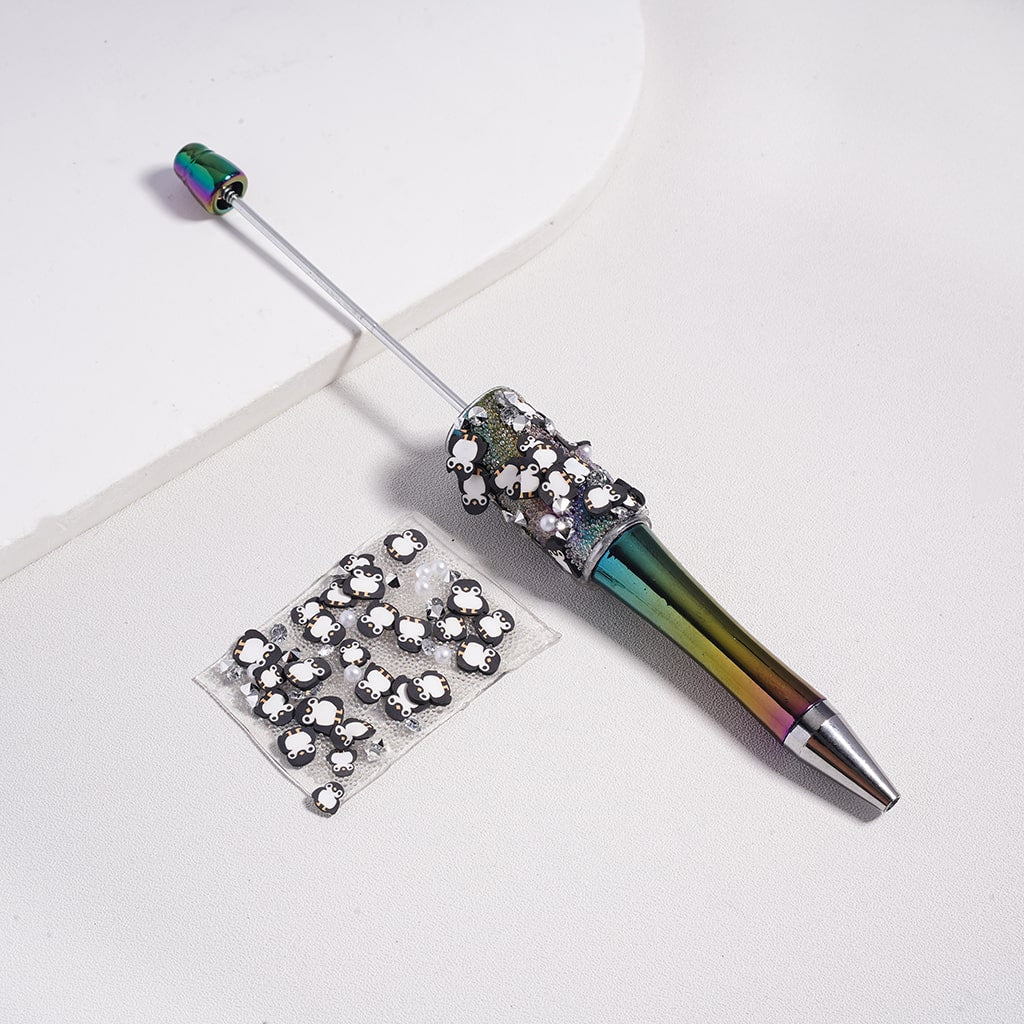 DIY Bling Bling Wrap Tape Cute Penguins with White Pearls & Rhinestones, Clear Cone Shape for Pen Around 40*28MM, (78pcs in 1 Sheet), Please Read the Description