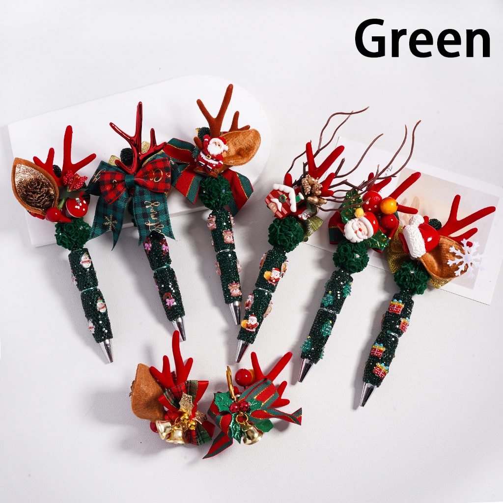 Christmas Series Deer Horn, Bowknot, Santa, Tree, Candy Cane, Snowman & Rhinestones Beadable Clay Pen
