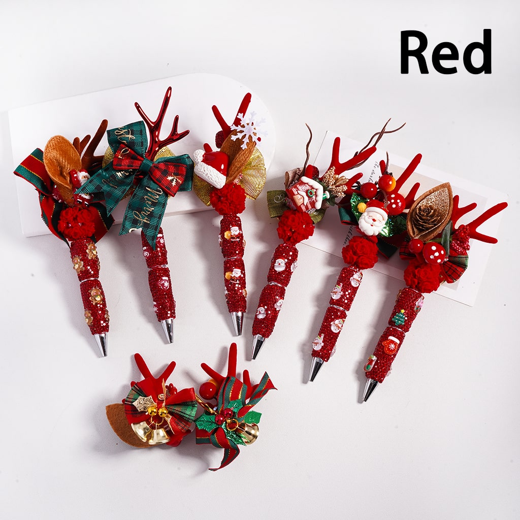 Christmas Series Deer Horn, Bowknot, Santa, Tree, Candy Cane, Snowman & Rhinestones Beadable Clay Pen
