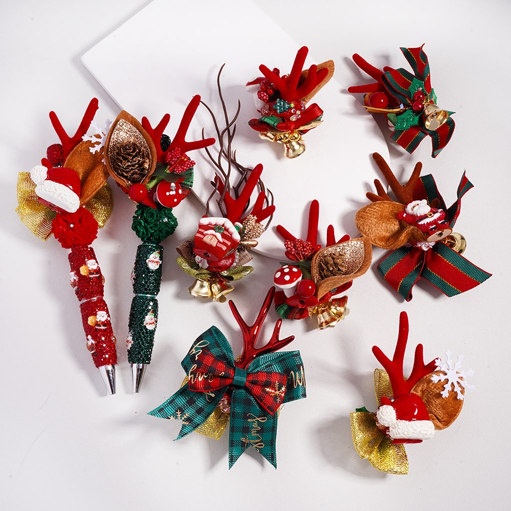 Holiday Series Deer, Santa, Snowman, Tree, Snowflakes & More with Rhinestones Christmas Charms Clay Bead