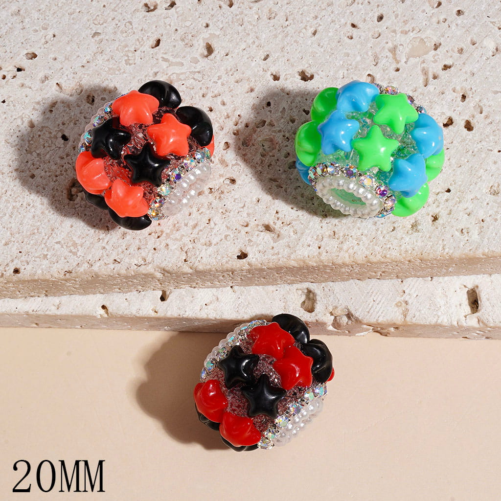 Handmade Acrylic Beads with Plump Star, AB Rhinestone and White Pearl Chains, 20MM, Random Mix, Multi-Color