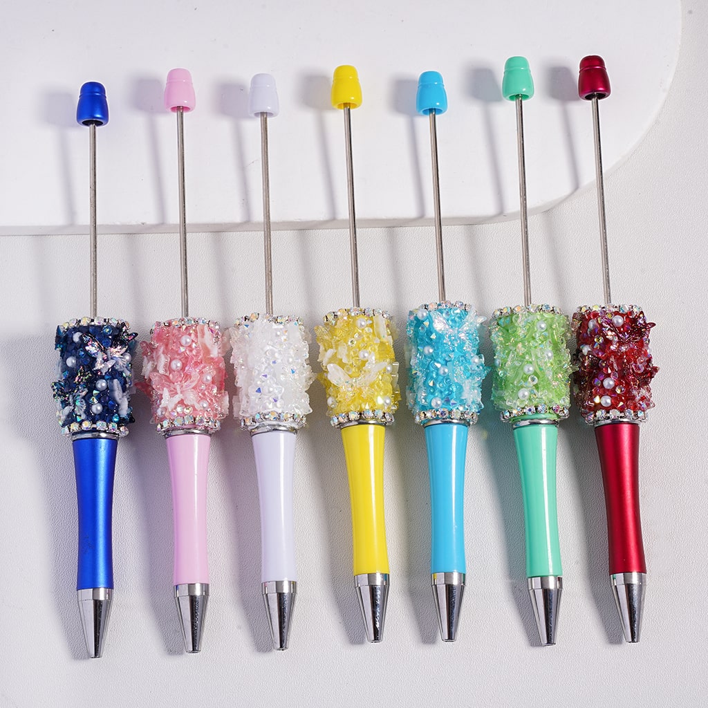 Cute Shiny Butterflies Decoration AB & Cone Shape Rhinestones White Pearls in Solid Color Clay Pen Topper