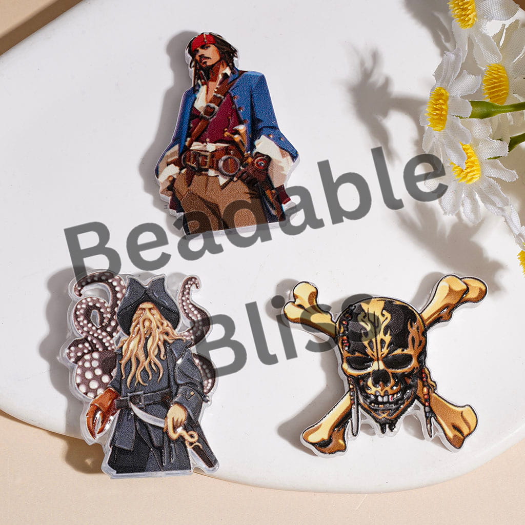 Acrylic Beads with Captain Character and Skull Series, Random Mix
