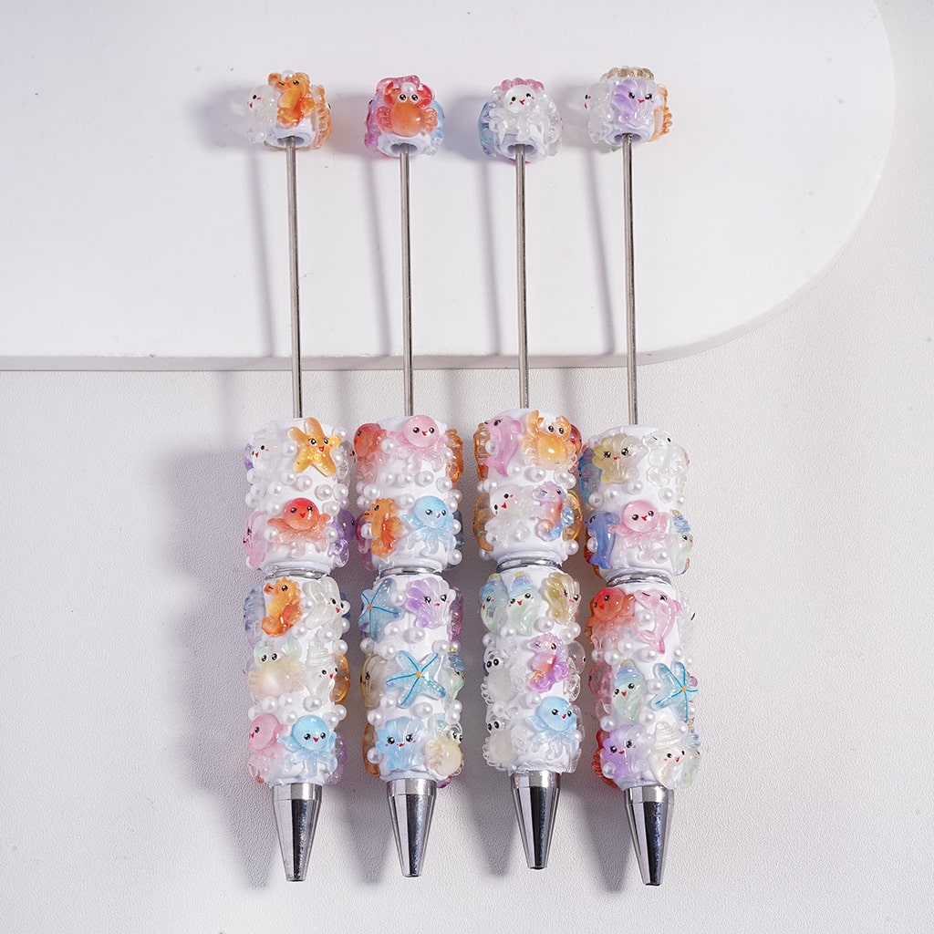 Marine Life Designs Starfish, Seahorse, Crab, Octopus, Sea Snail, Dolphin Animals and White Pearls Beadable Clay Pen
