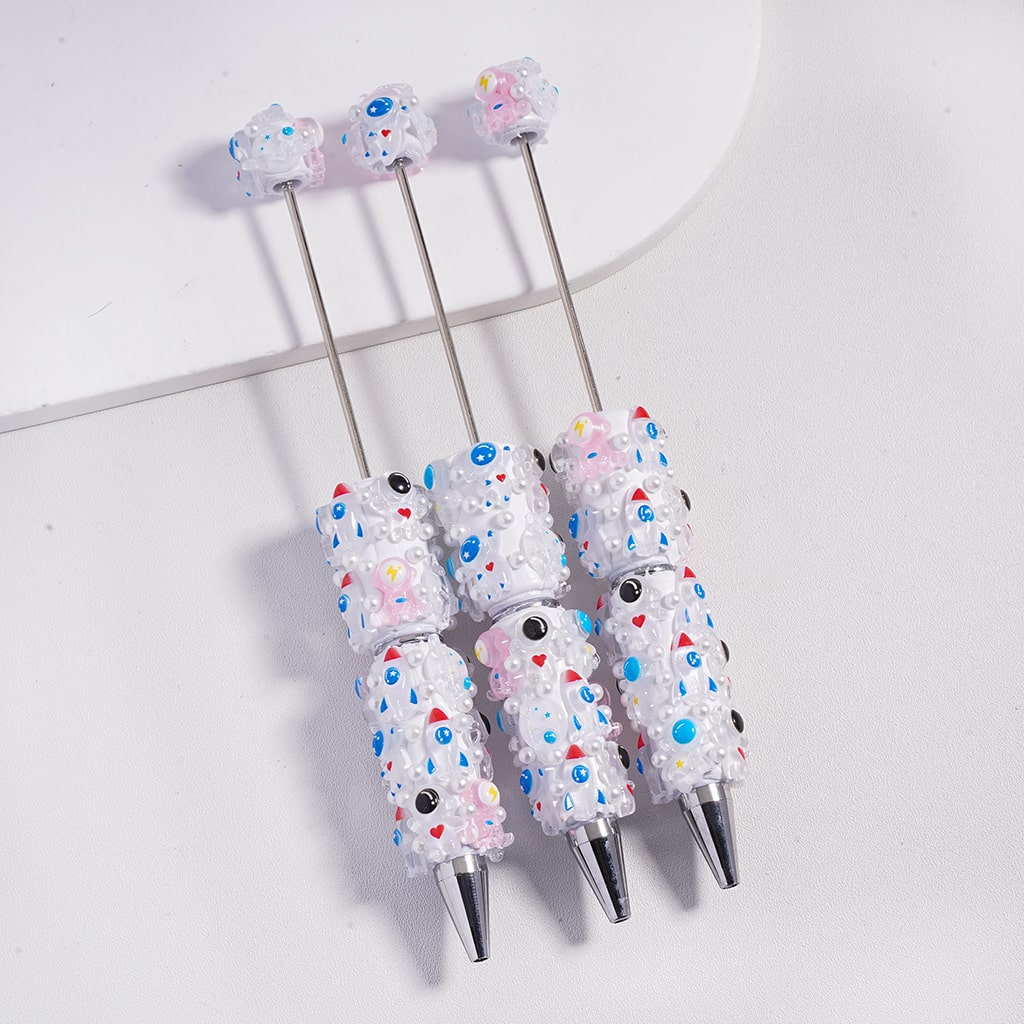 Space Series with Astronaut, Planet, Rocket Designs and White Pearls Beadable Clay Pen