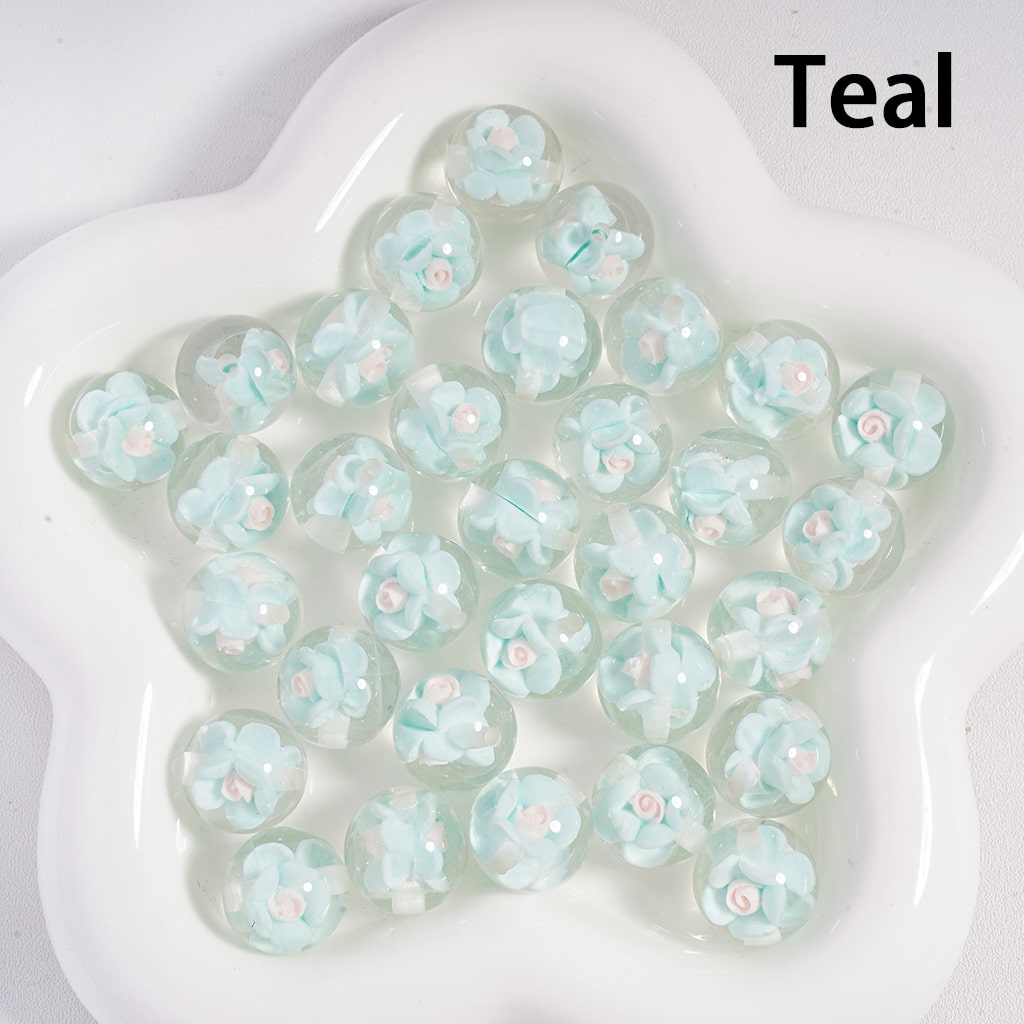 Luminous Mini Cute Colorful Bloom Flowers Inside, Clear Round Acrylic Beads 16MM