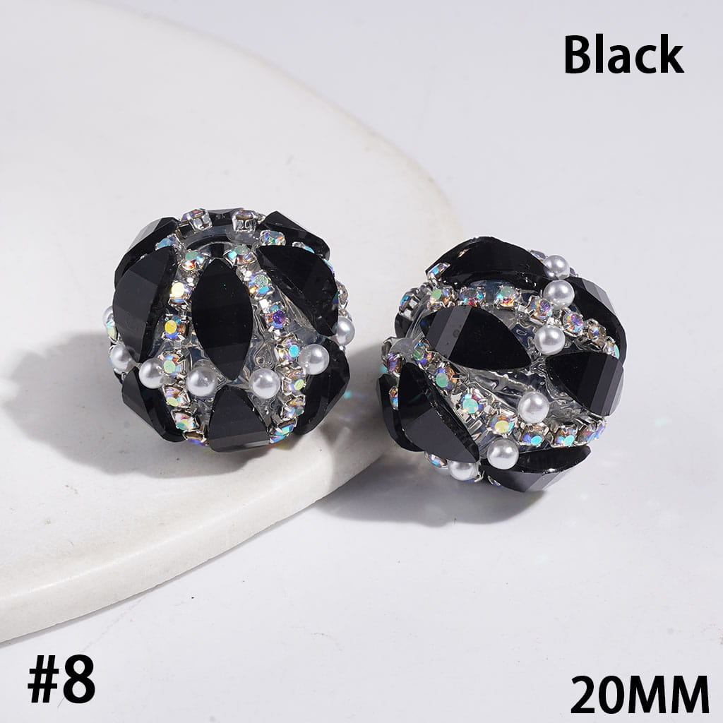 Sparkling Marquise Cut Rhinestones with Glitter, AB Rhinestone Chains and White Pearls Handmade Acrylic Beads, 20MM, Multicolor
