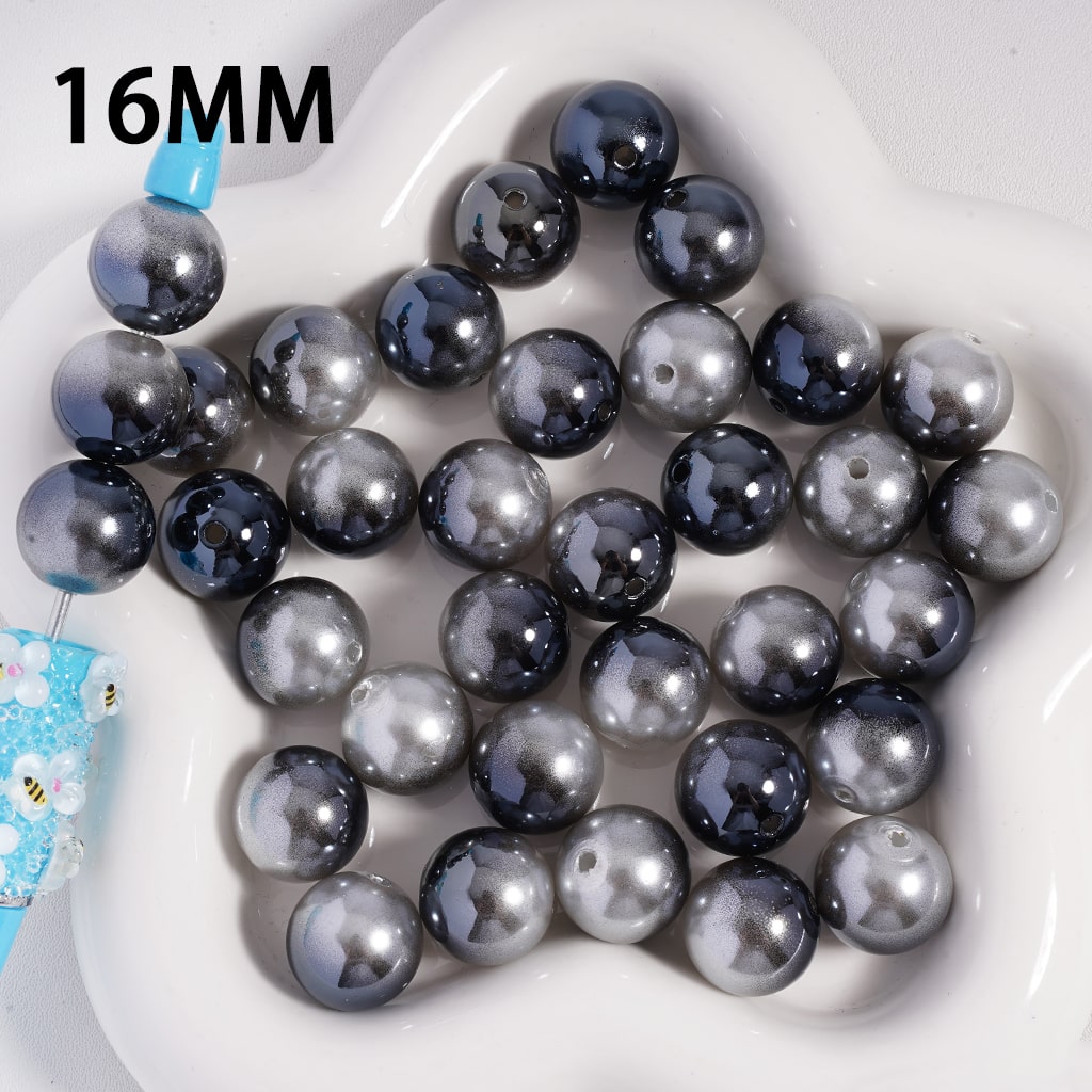 Ombre Silver Black Gradient Design Round Acrylic Beads 16MM