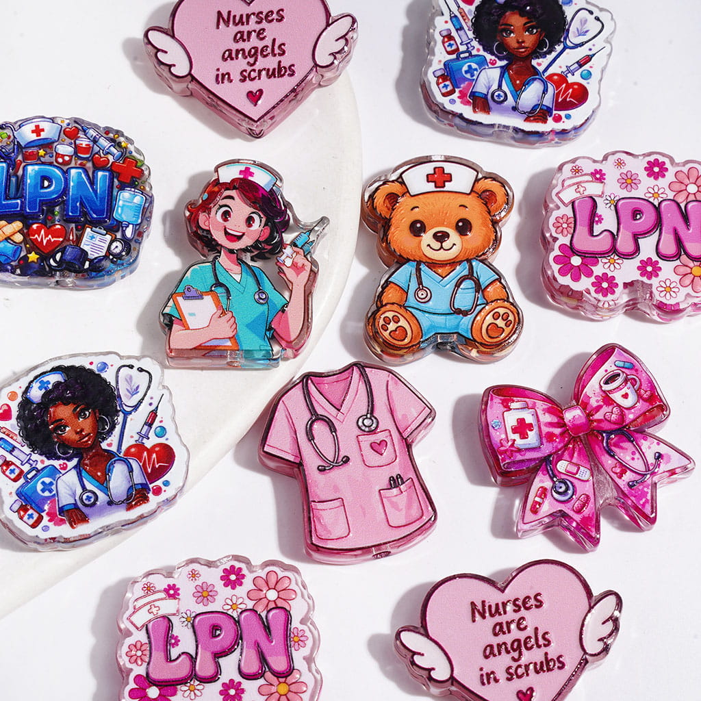 Healthcare Essentials and Medical-Themed Designs on Semi-Clear Acrylic Beads, Random Mix