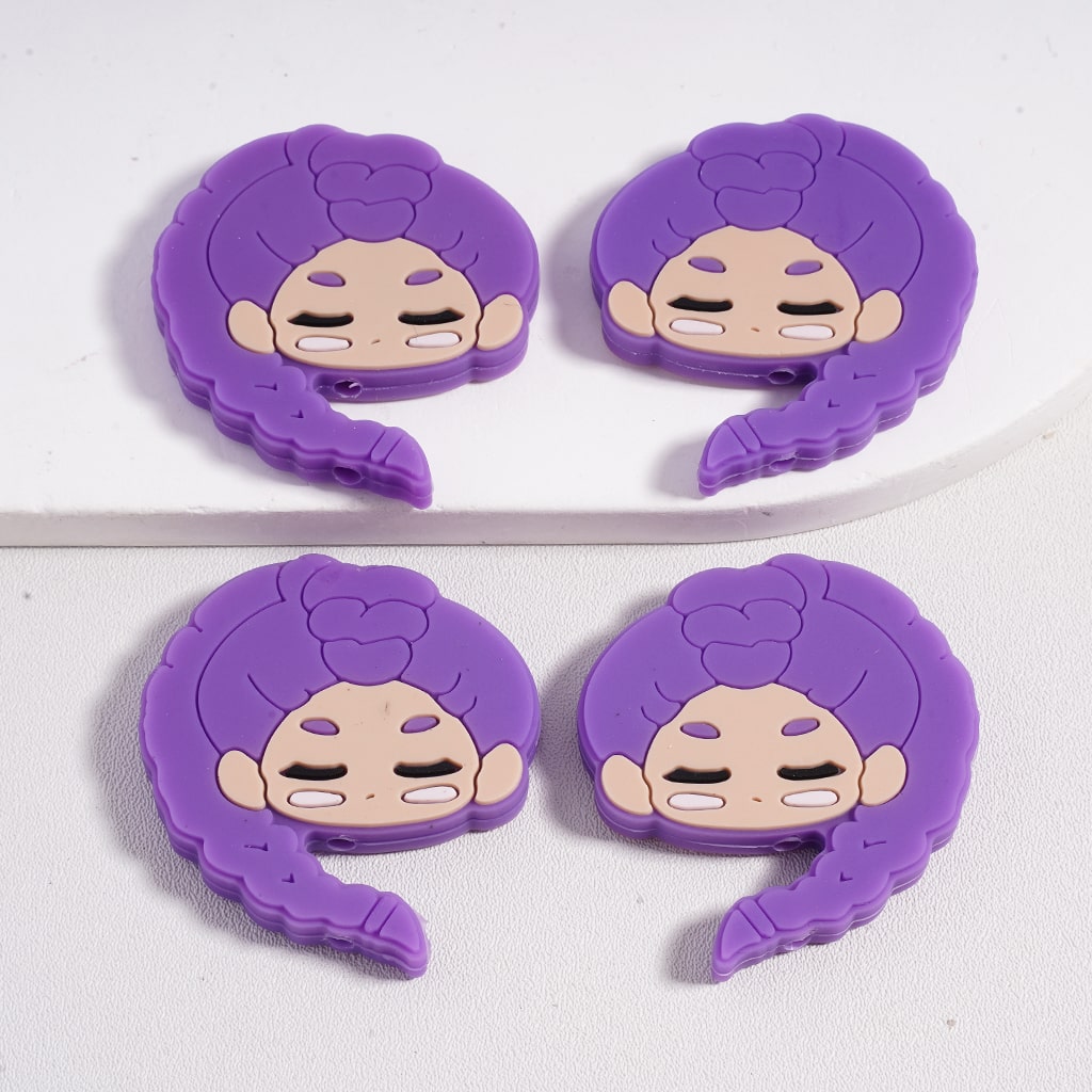 Cute Fashion Girl with Multicolor Hair Silicone Focal Beads