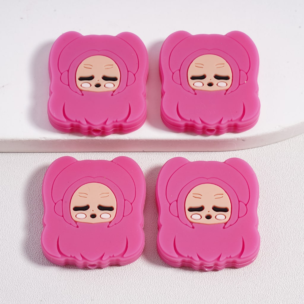 Cute Fashion Girl with Multicolor Hair Silicone Focal Beads