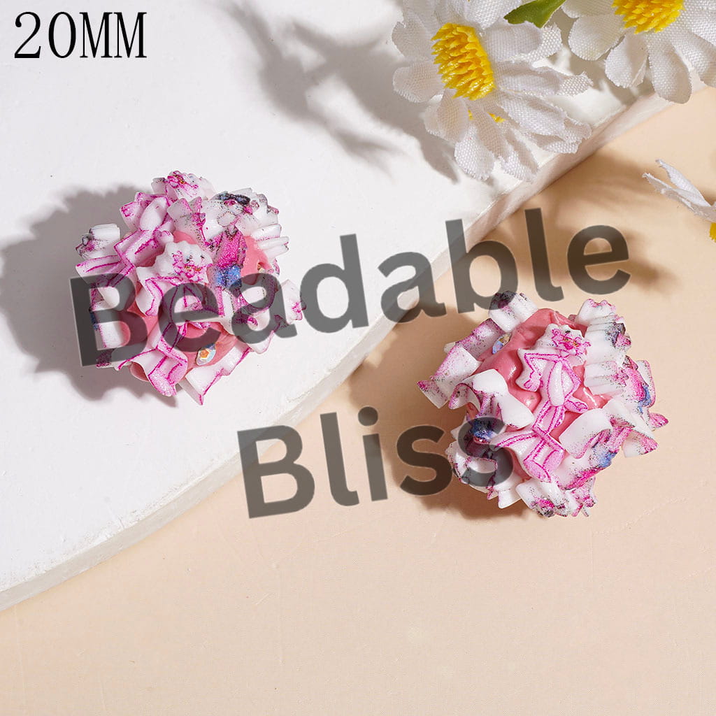 Clay Beads Pink Leopard Series and AB Rhinestones on Pink Background, 20MM Random Mix