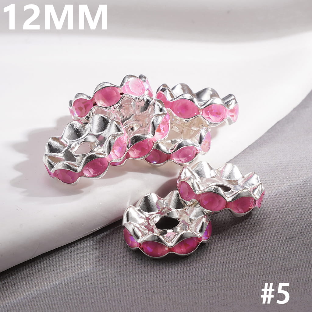 Silver Metal Spacer Wavy Shape with Various Colors Rhinestones in Satin Nickel Plating Coating Process, 12MM (Update Other Colors Later)