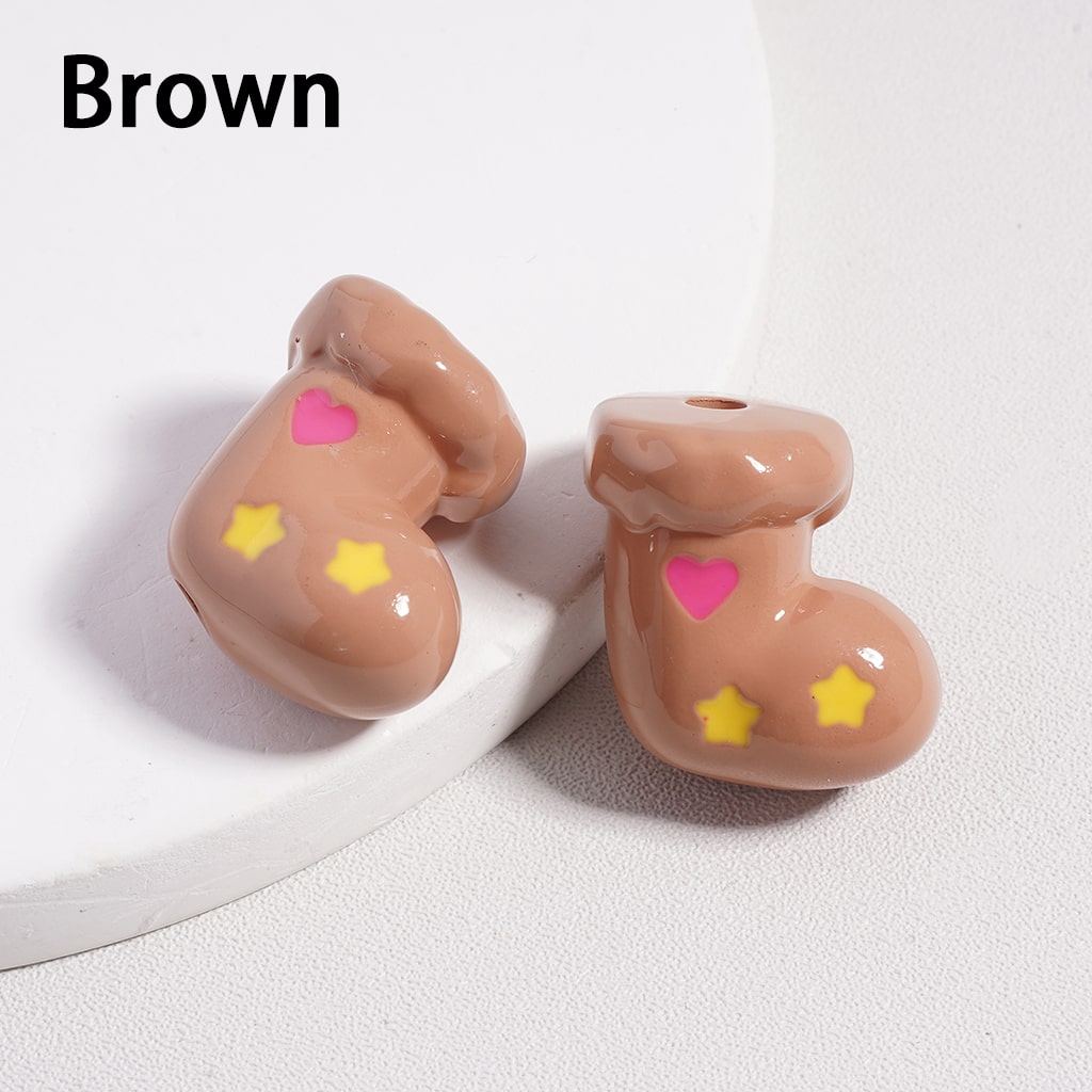 Mini Colorful Christmas Socks with Colorful Hearts & Gifts Print Acrylic Beads Height 20mm Random Mix