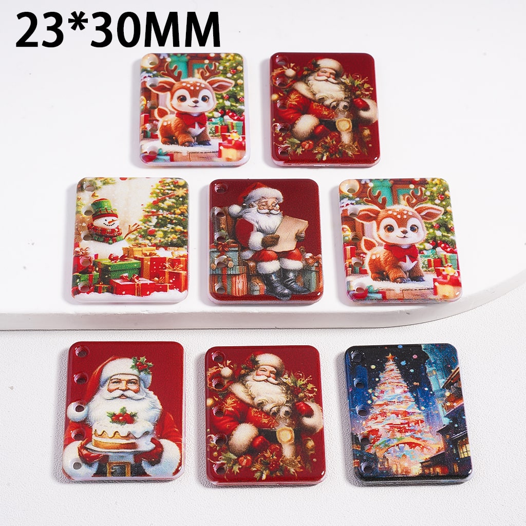 Christmas Series Print Santa Claus Flat Rectangle Shape Acrylic Pendant, 23×30MM