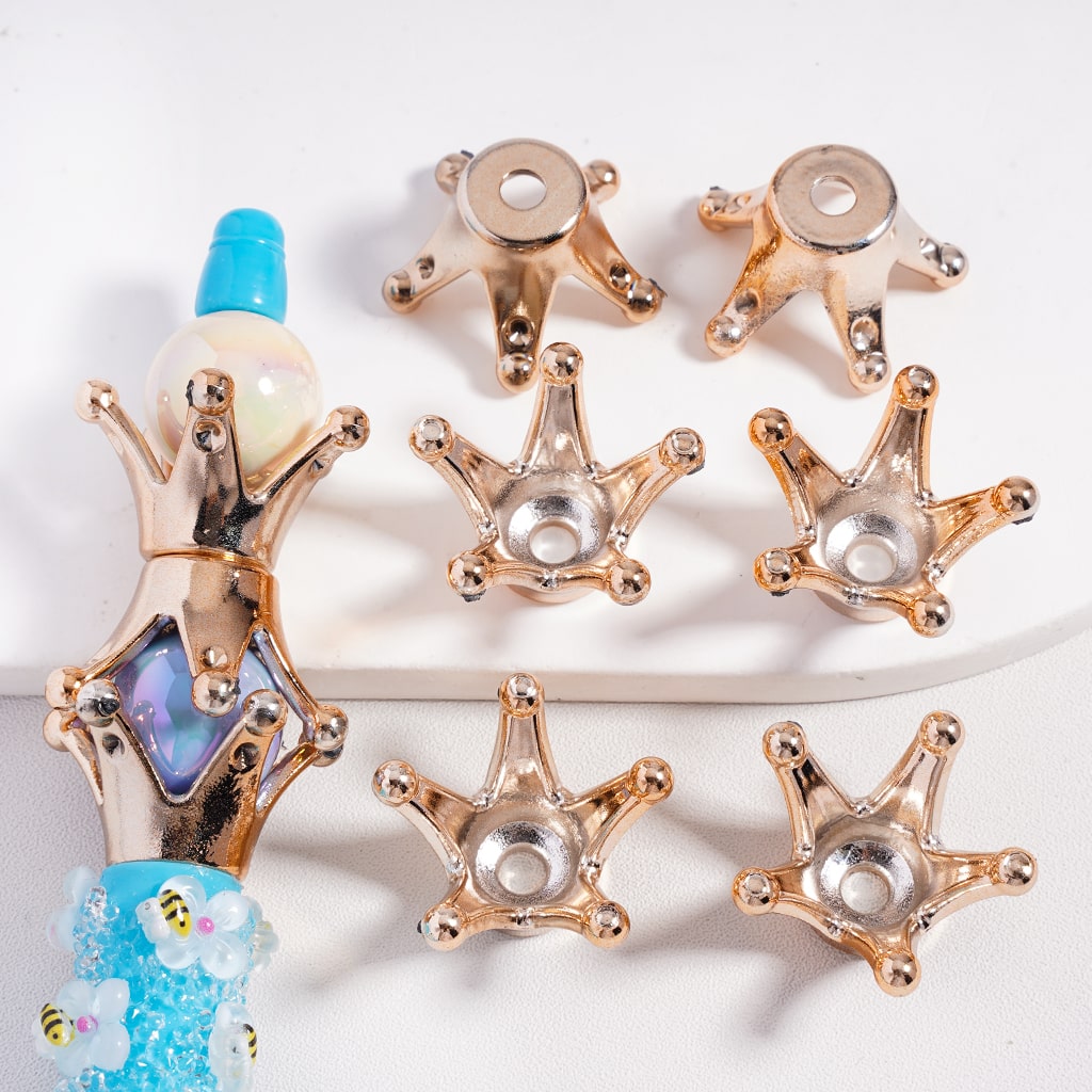 Royal Rose Gold Acrylic Bead with Cage Cap Crown Acrylic Beads Size 15MM (They Fit 16MM Bead)