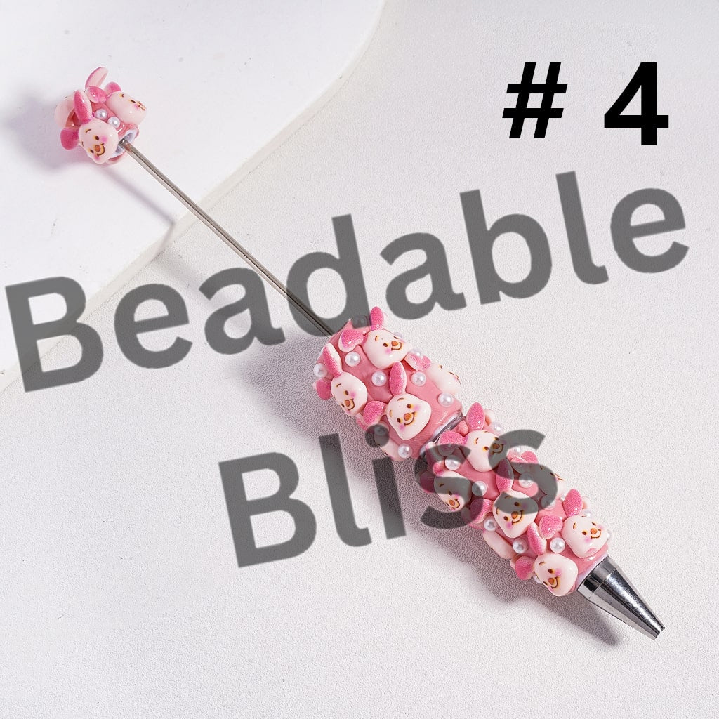 Beadable Clay Pens Cute Donkey Honey Bear Pig White Pearls Character Series, Random Mix