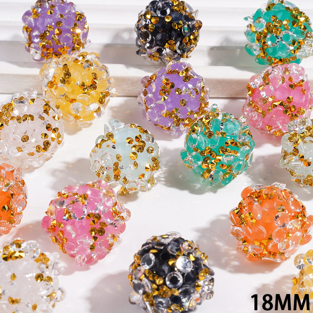 Handmade Clear Cone Shaped Crystal and Gold Rhinestones Acrylic Sugar Beads, 18MM, Multicolor Random Mix