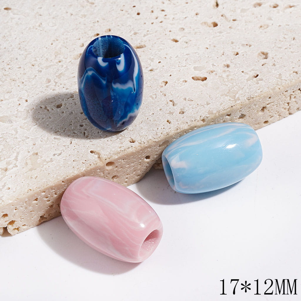 Adorable White Texture Patterns Barrel-Shaped Acrylic Beads, Large Hole Beads, 17*12MM, Multi-Color, Random Mix (The Hole Diameter is 5.5MM)