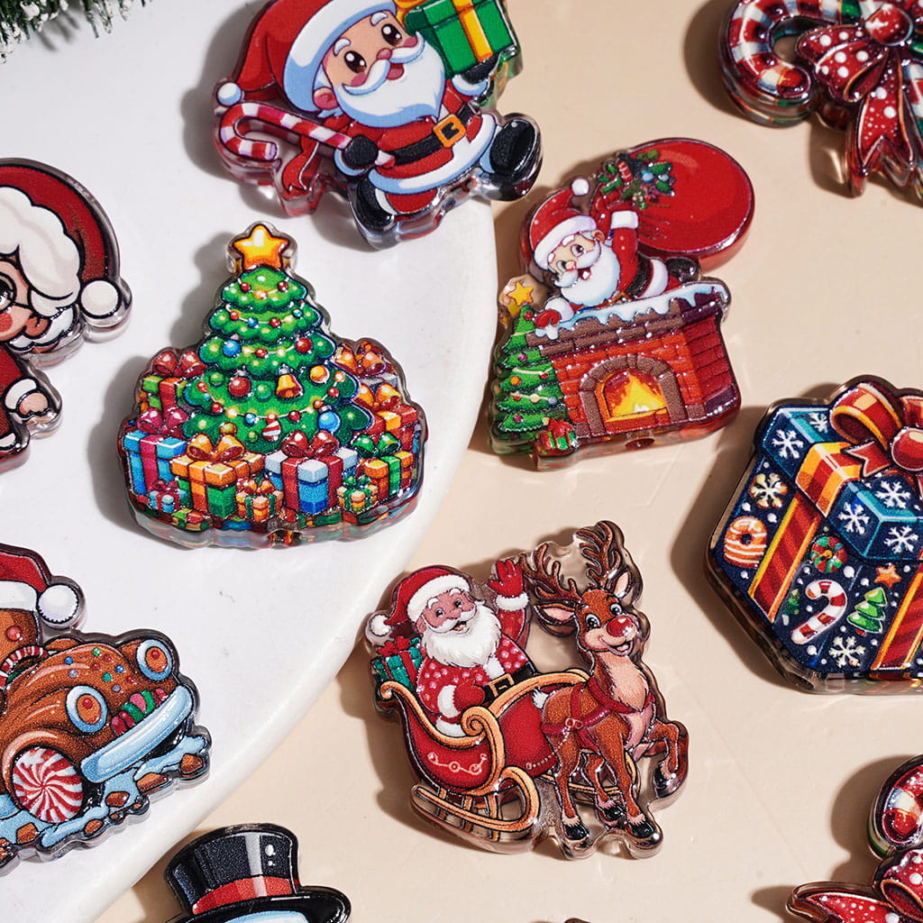 Christmas Theme, Santa Claus, Snowman, Reindeer, Christmas Tree, Candy Cane & Gift Box Series, Acrylic Beads, Random Mix