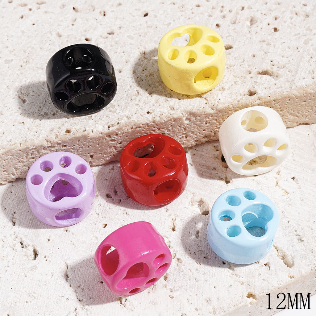 Acrylic Beads with Hollowed Cat Claw, 12MM, Flat Round Shape, Big Hole Beads, Multi-Color, Random Mix (The Hole Diameter is 5MM)