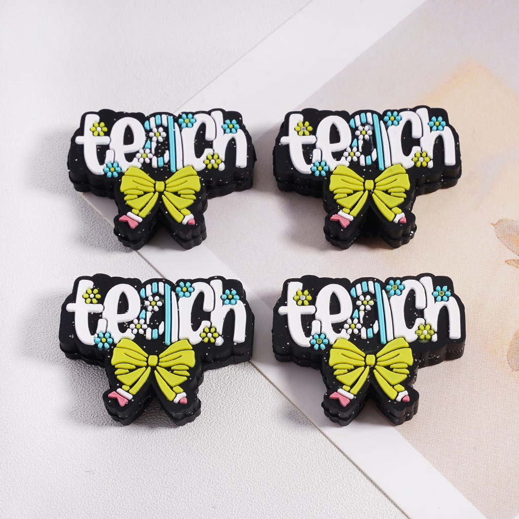 Teach & Bloom Green Pencil Bow Garden Flowers Silicone Focal Bead
