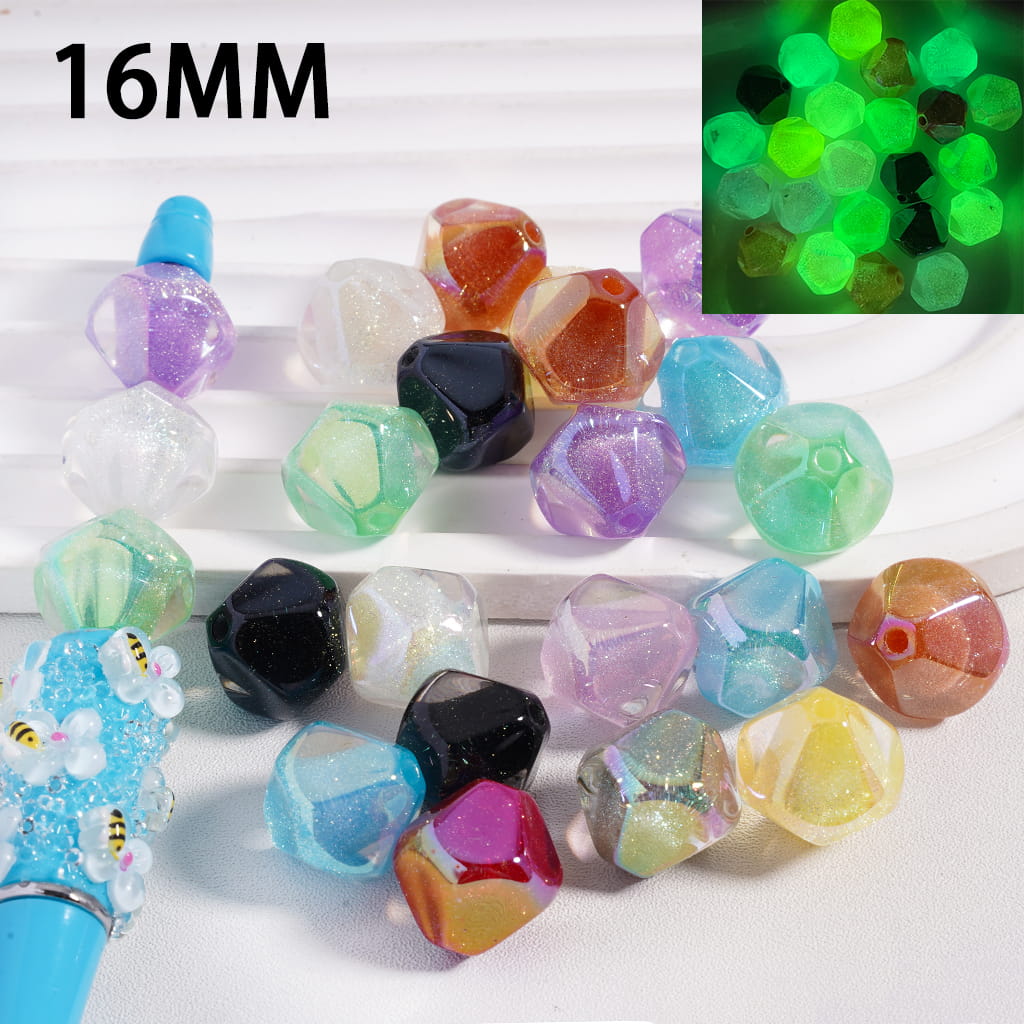 Glow Spinning Top with Gold Glitter Multi‑Color Acrylic Beads 16MM Random Mix