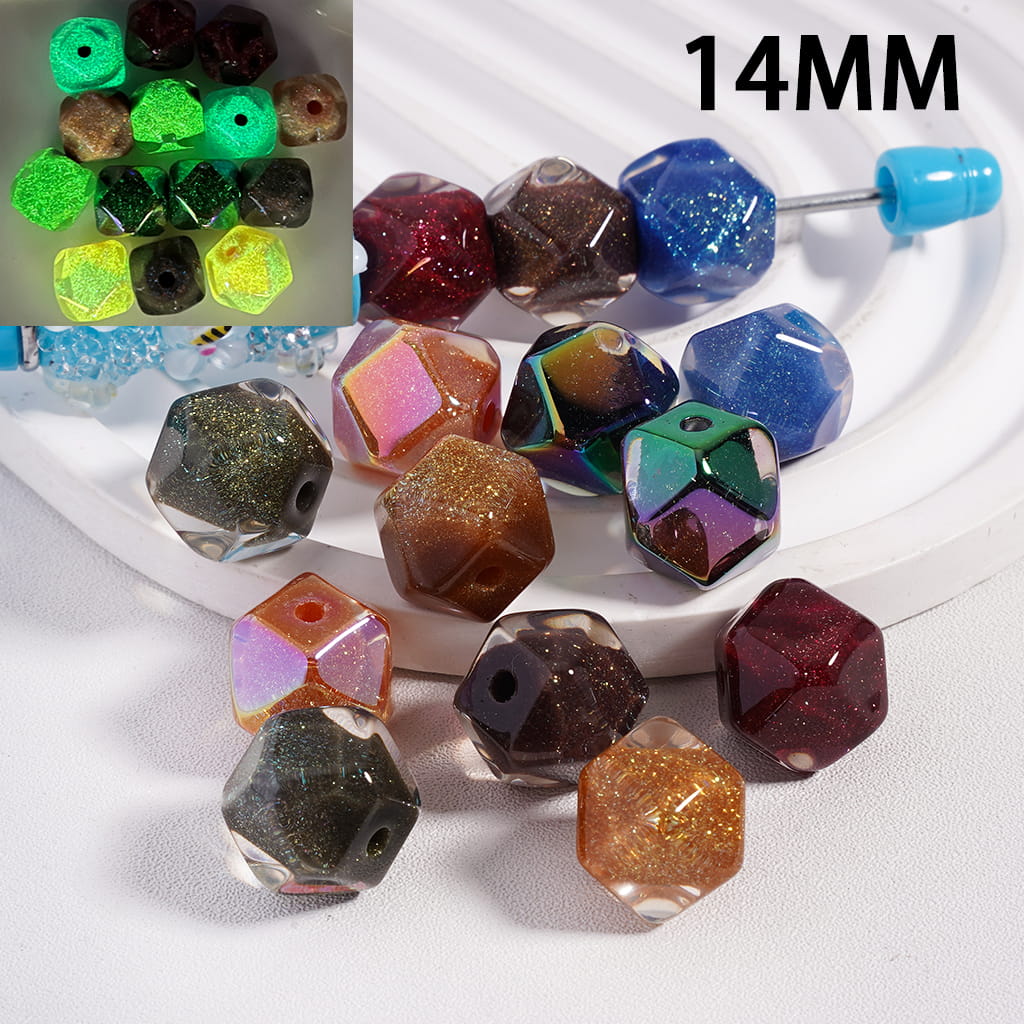 Luminous Dark Multi‑Faceted with Gold Glitter Acrylic Beads 14 mm Random Mix