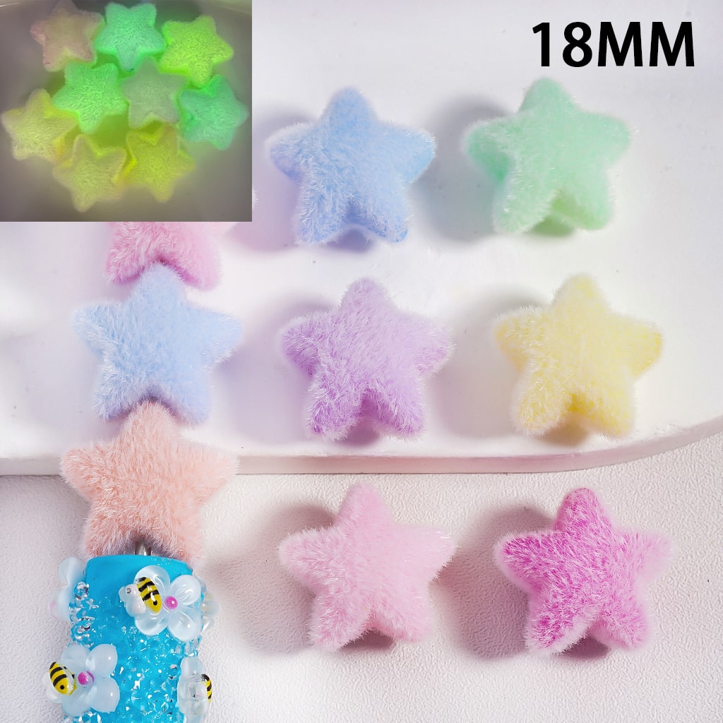 Luminous Five Pointed Star Flocked Fluffy Pastel Multi‑Color Acrylic Beads Random Mix 18MM