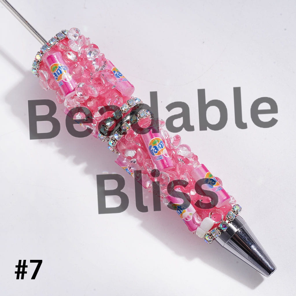 Handmade Beadable Pens with Soda Carbonated Soft Drinking Can and Cone Shaped Rhinestone, AB Chains, Multi-Color