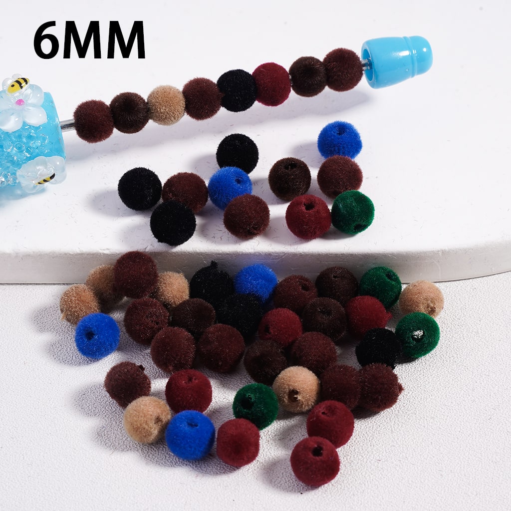 Flocked Fluffy Dark Sold Multi‑Color Mini Round Acrylic Waist Beads for Jewelry Making 6MM Random Mix