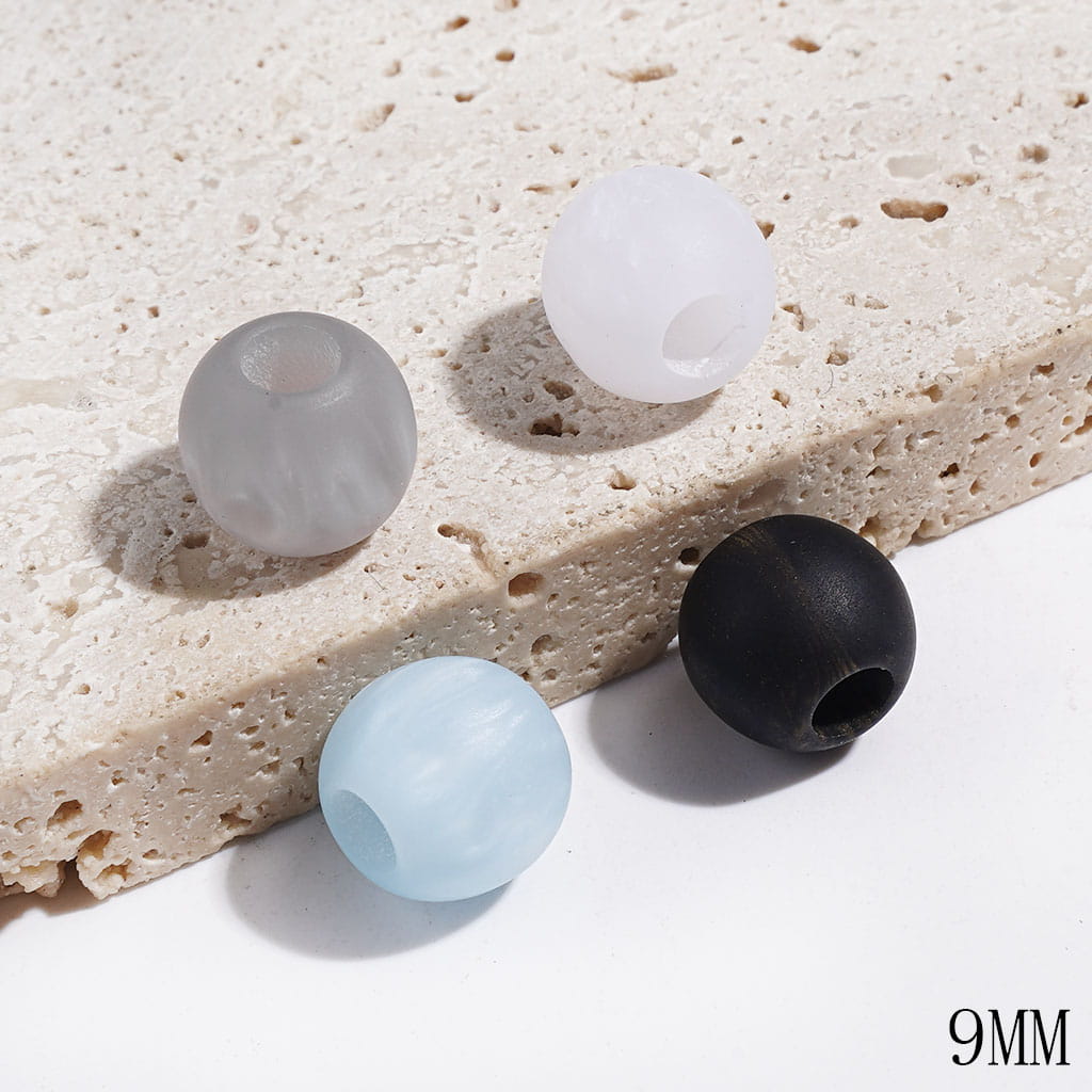 Matte Frosted Acrylic Beads for Bracelets and Waist Chains, 9MM, Big Hole Beads, Multi-Color, Random Mix (The Hole Diameter is 4MM)