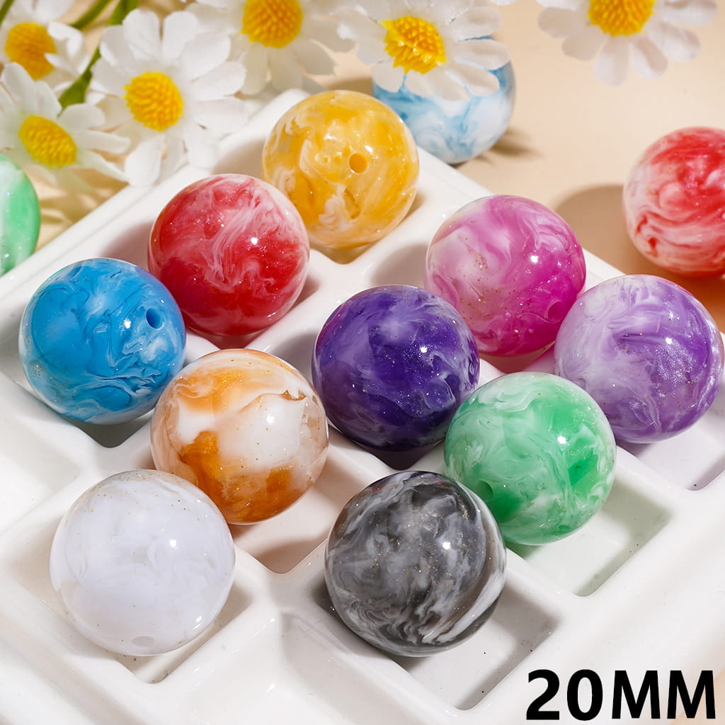 Acrylic Beads for Bracelets Double Colors with White Abstract Cloud, 20MM, Random Mix