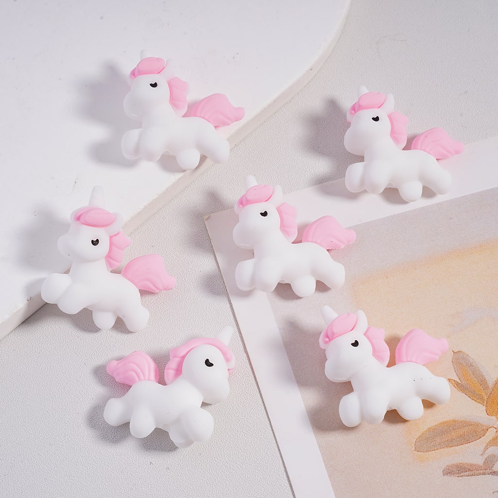 Pink Mane And Tail Magic White Unicorn Pony Dream Silicone Focal Beads