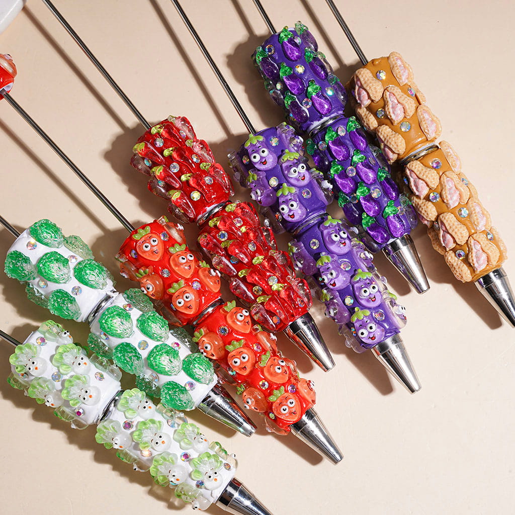 Cute Vegetables Character Series Beadable Clay Pens AB Rhinestones, Multi-Color Random Mix