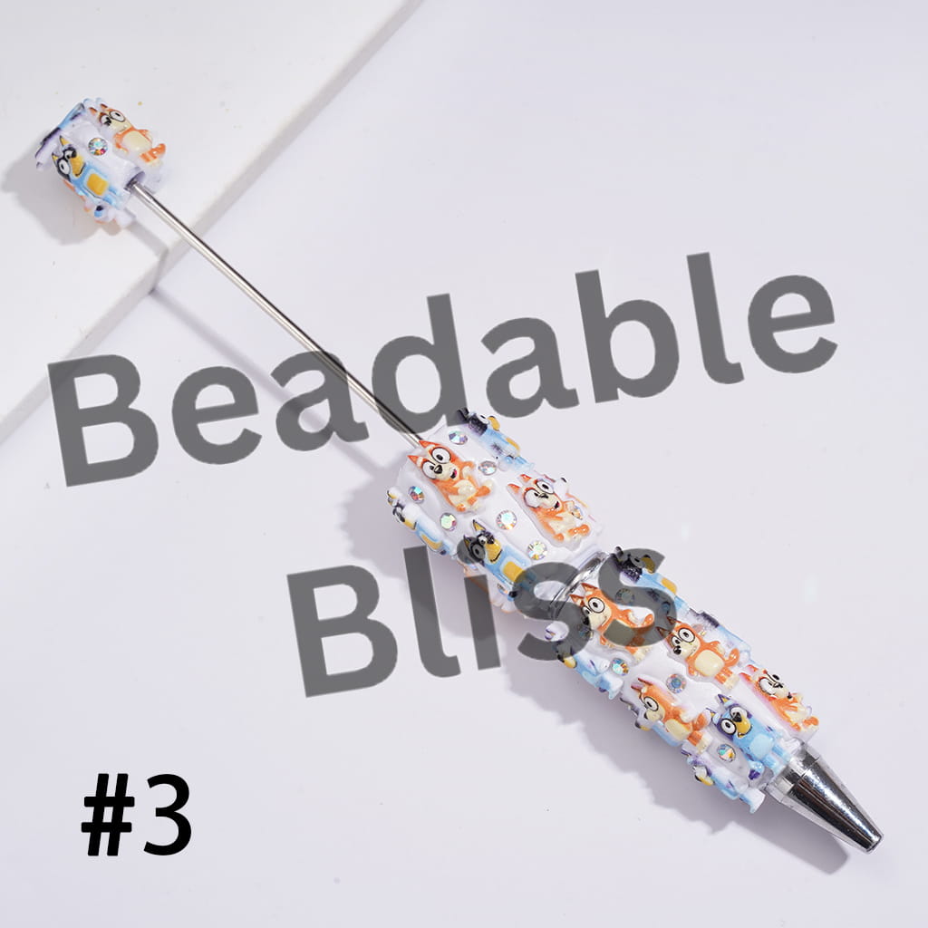 Beadable Clay Pens with Blue Dog Character Series and AB Rhinestones