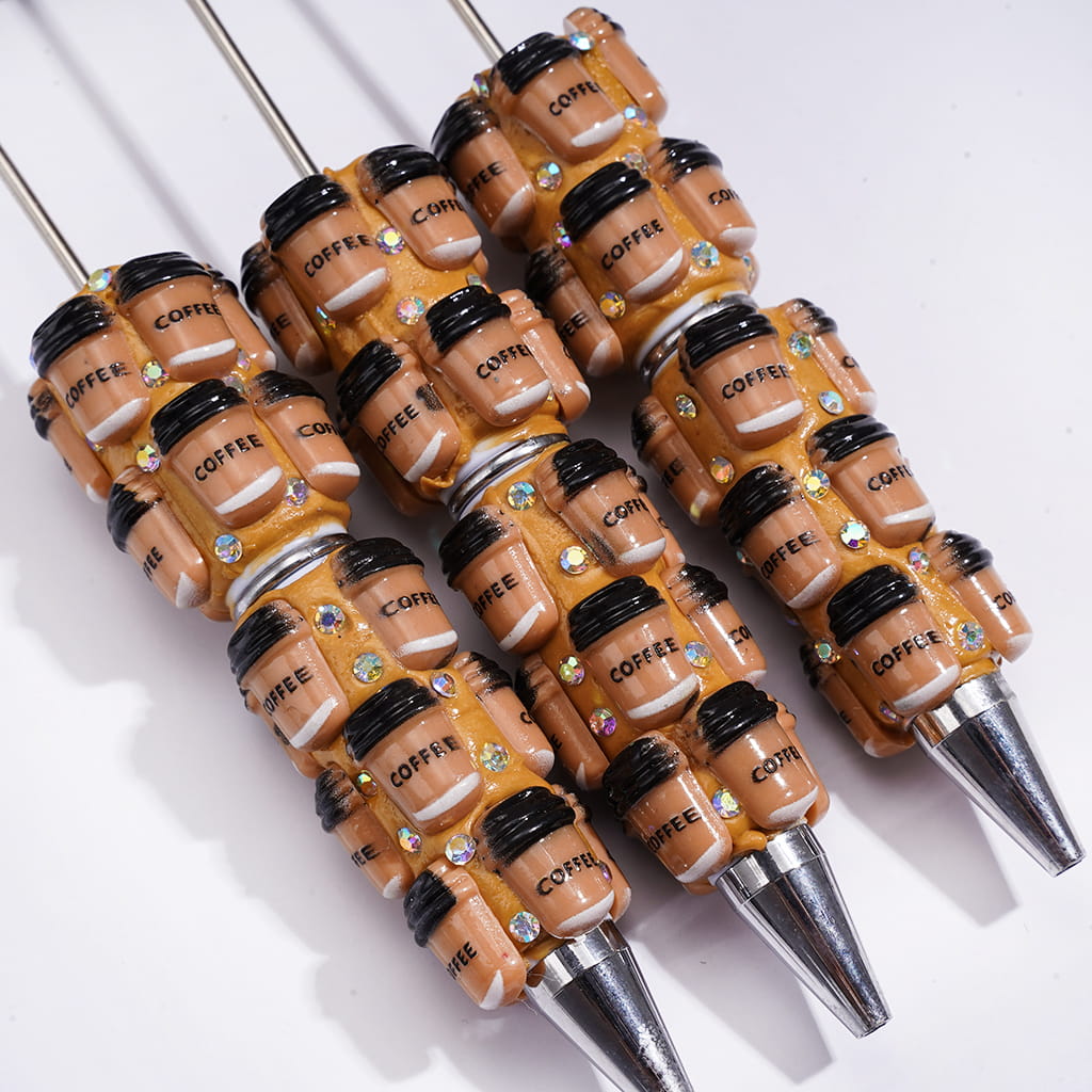Beadable Clay Pens with Coffee Cup and AB Rhinestones