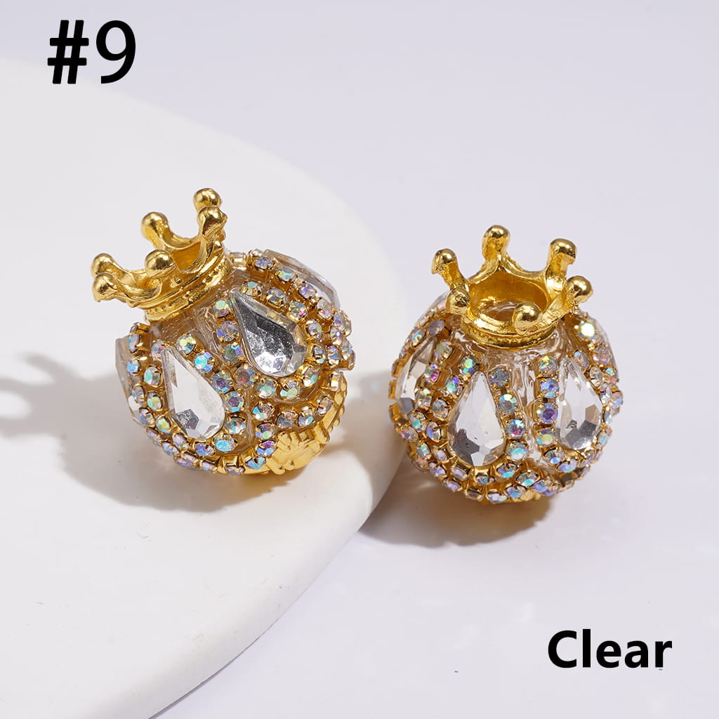 Handmade Acrylic Beads with Gold Crown, Teardrop AB Rhinestones and Crystal Chain, 18×22MM, Multi-Color