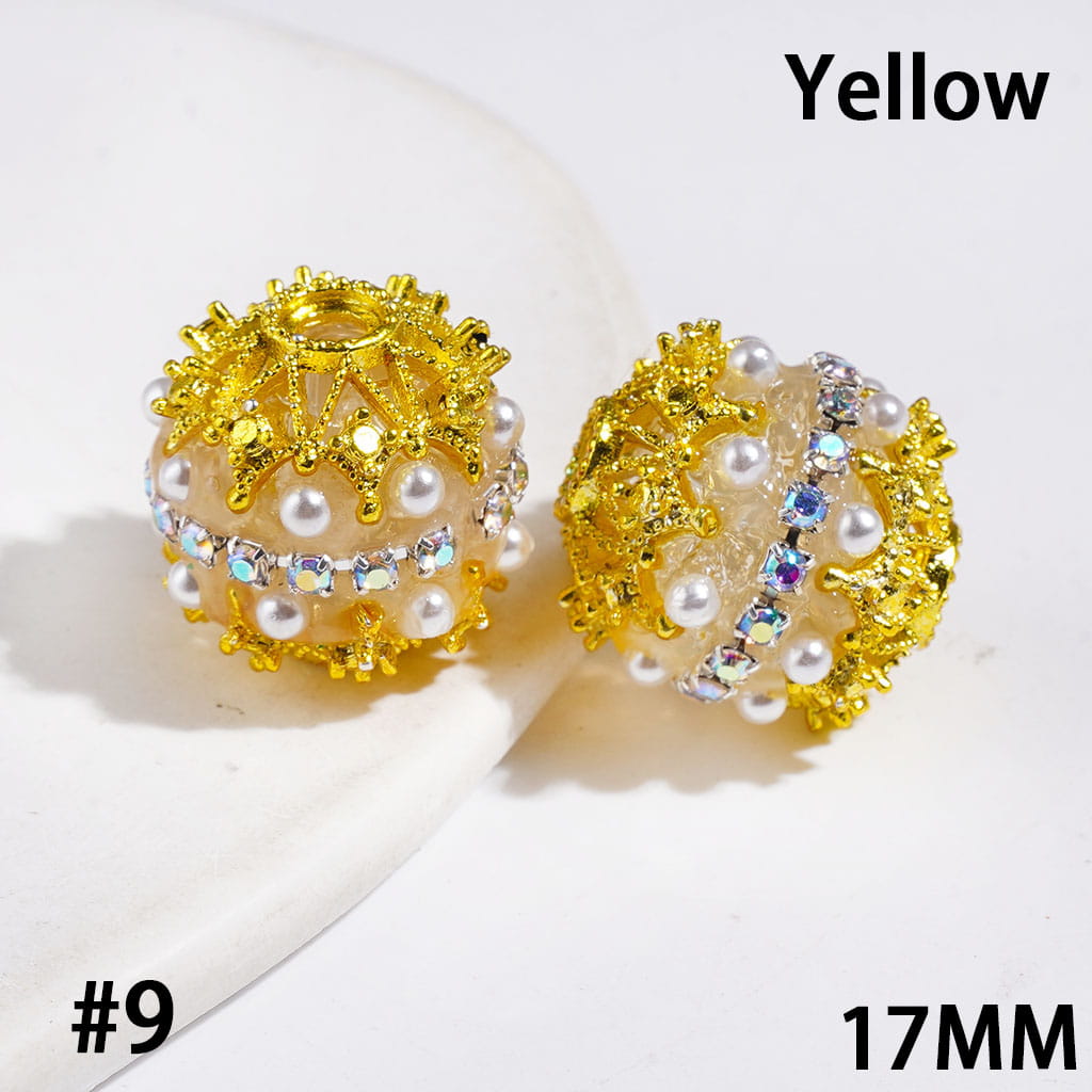 Hand-Made Double-Layer Pearl with Metal Spacers, Sparkling AB Rhinestones Chain Acrylic Beads, 17MM, Multi-Color