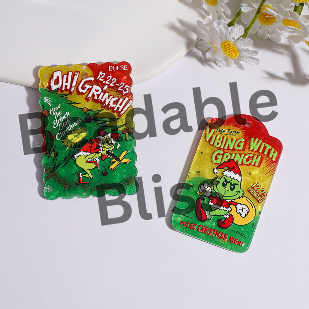 Christmas Green Character Series Acrylic for Charms or Pendants, Green Red Yellow Tone, Random Mix