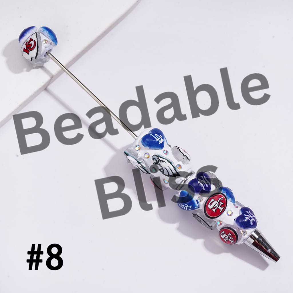 Beadable Clay Pens with Heart in American Baseball and Football Team Series and AB Rhinestones