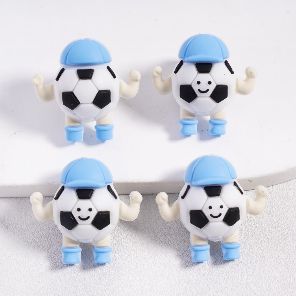 3D Cute Smiley Football Soccer with Blue Hat Silicone Focal Bead