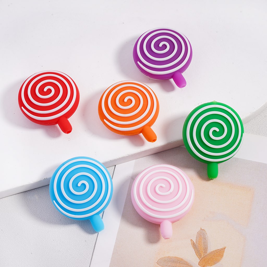 3D Swirl Lollipop Candy Silicone Focal Bead Random Mix