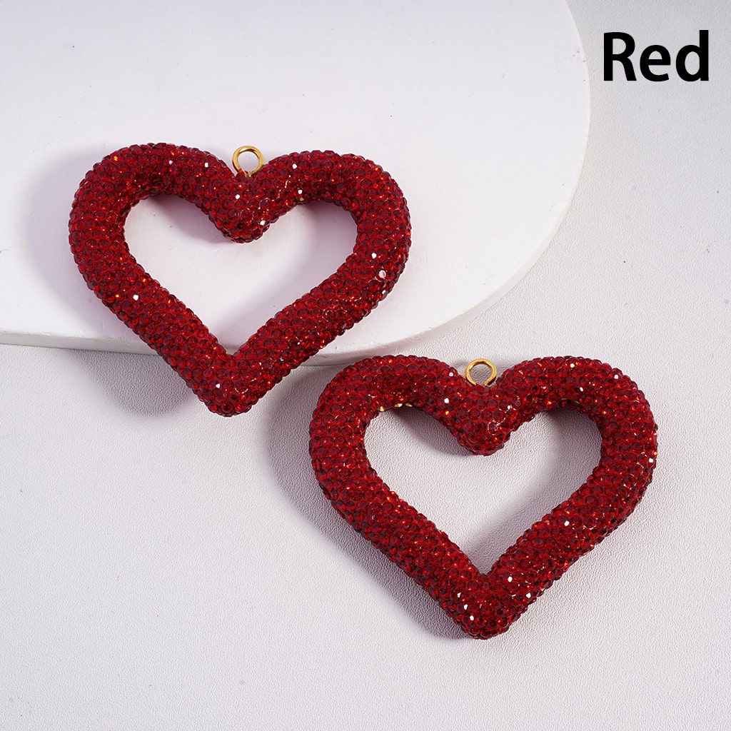 Glitter Rhinestone Heart Shape Clay Beads Pendant Charms, Jewelry Accessories Random Mix, 56*67MM