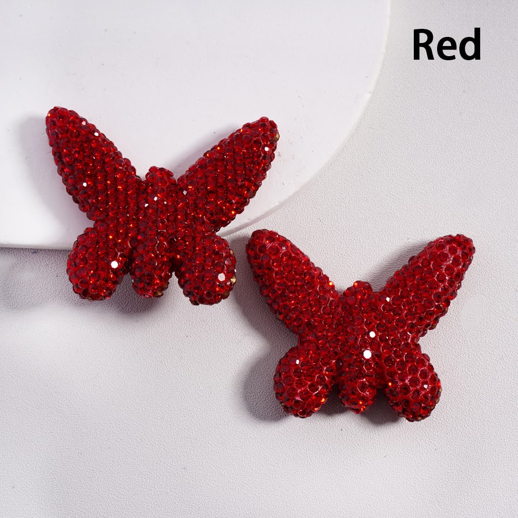 Colorful Butterfly Shape Clay Beads Covered with Rhinestones, Random Mix, 42*49 MM
