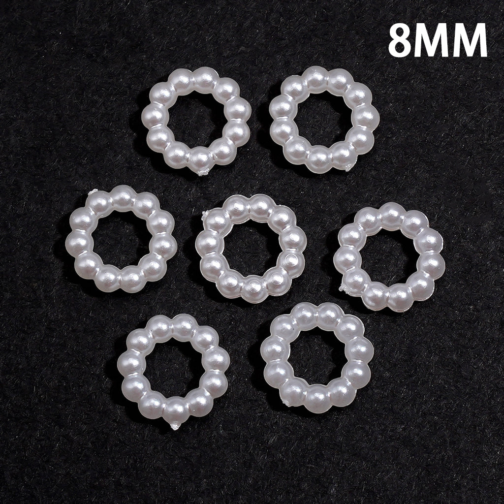 Glossy Mini Round White Interlinked Faux Pearl Ring Spacer Beads, Jewelry Accessories, 8MM