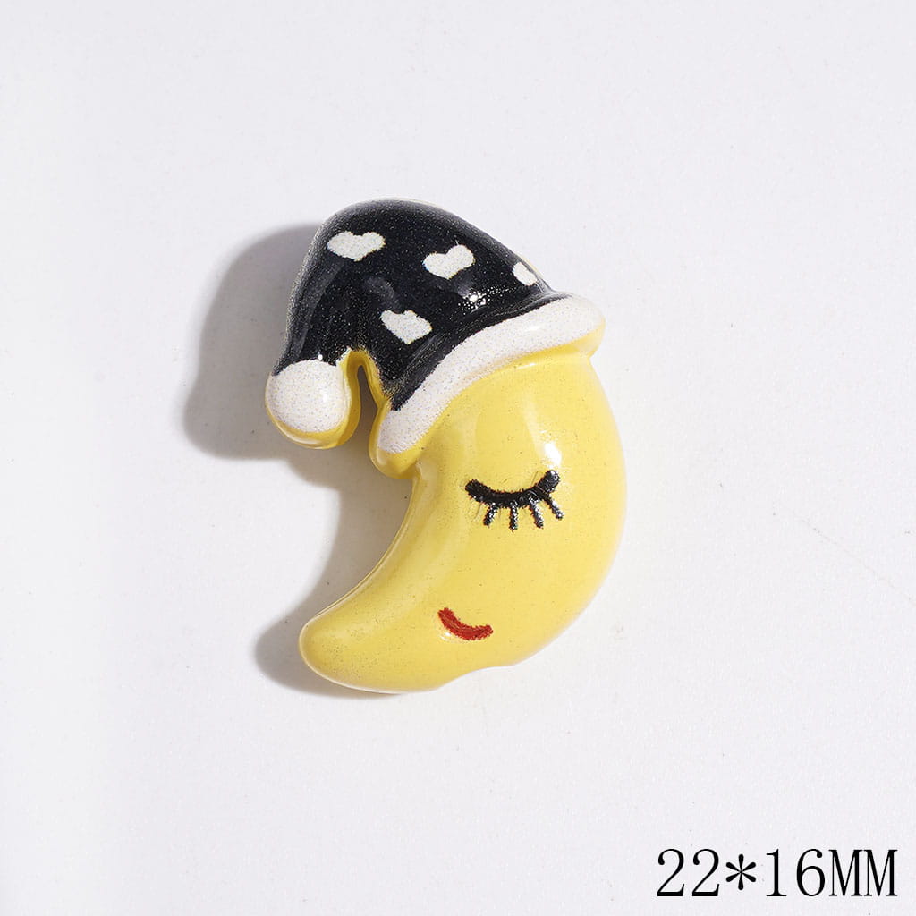 Dreamy Sleeping Crescent Moon with Colorful Nightcaps Acrylic Beads, 22*16MM, Random Mix
