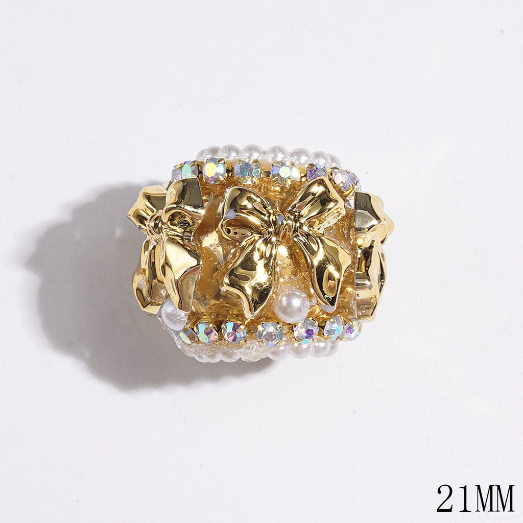 Handmade Golden Butterflies, Bowtie Designs, Sparkling AB Rhinestones and White Pearl Chains Acrylic Beads, 21MM Random Mix