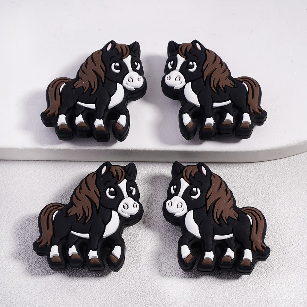 3D Horse Series Brown Mane & Tail, Various Colors Pony, Silicone Focal Beads Random Mix